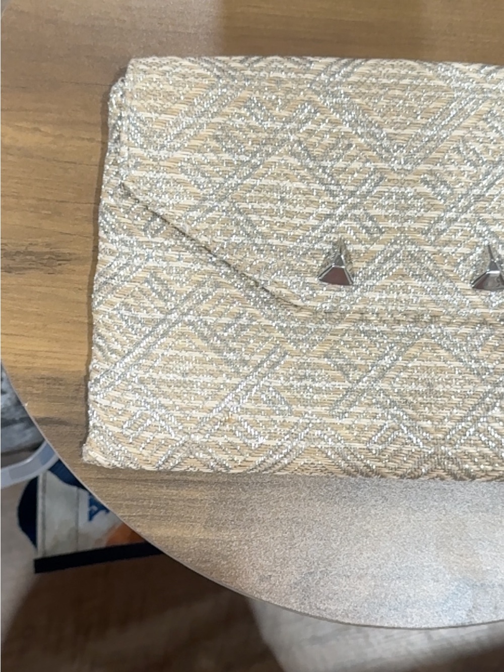 Stella & Dot Cream Woven Envelope Clutch with Silver Accents